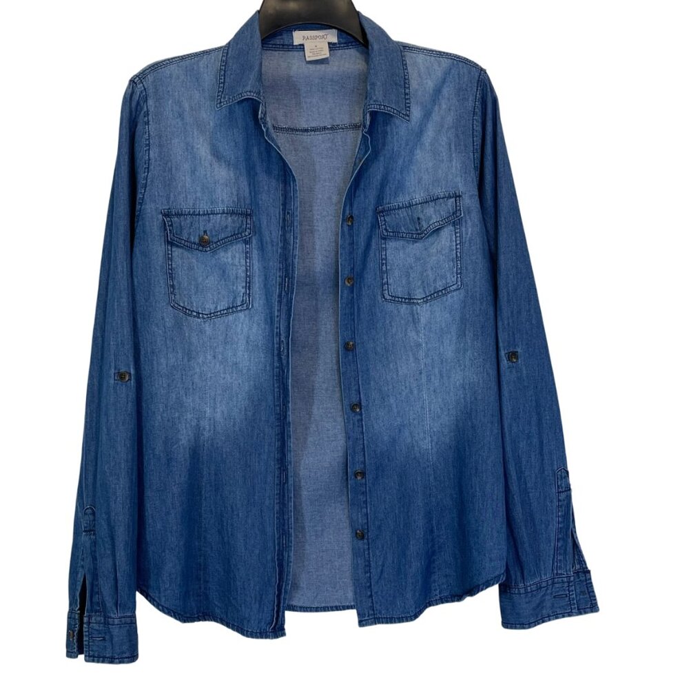 Women Demin Button Down Shirt Size M